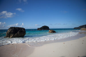 Bermuda, beach, beaches, rock, rocks, rock formations, rock formation, opening, wave, tide, surf, footprint, footprints, foot prints, sky, sun, clouds, sand, waves